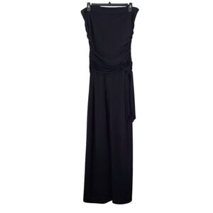 Blu Heaven Black Strapless Ruched Wide Leg Tie Waist Jersey Jumpsuit Size L